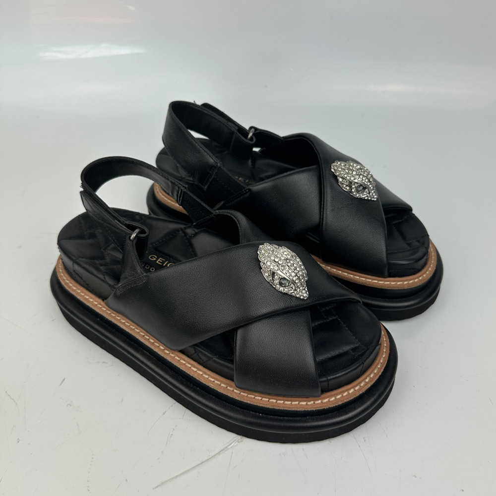 Kurt Geiger London Orson Cross Strap Leather Platform Sandals Women's 37 Black - Picture 3 of 13